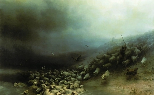 Flock of Sheep in a Storm
