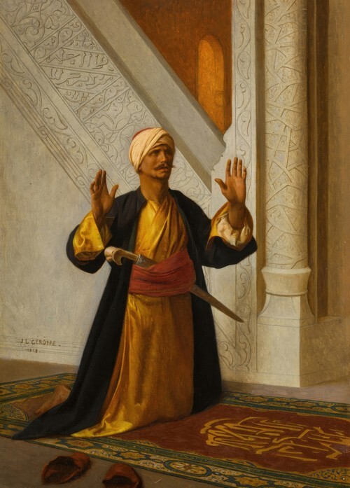 A painting of a Muslim man praying