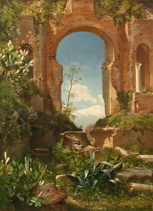 View thorugh ruins on Mount Etna