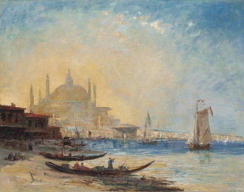 Trading vessels on the Bosphorus before the Yeni Cami mosque, Istanbul