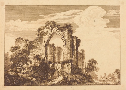 Ruins with a Seated Man, and a Covered Wagon in the Distance 1758