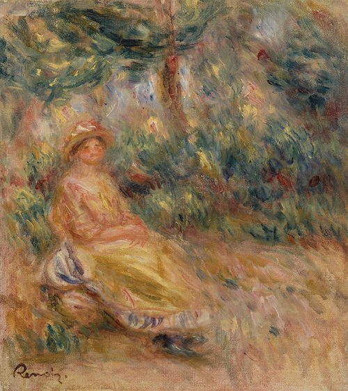Woman in Pink and Yellow in a Landscape