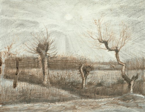 Landscape with Willows and Sun Shining Through the Clouds