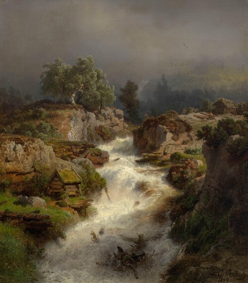 Mountain stream in a stormy atmosphere