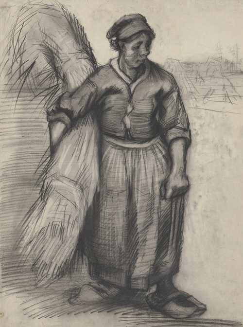 Peasant woman carrying a sheaf of grain