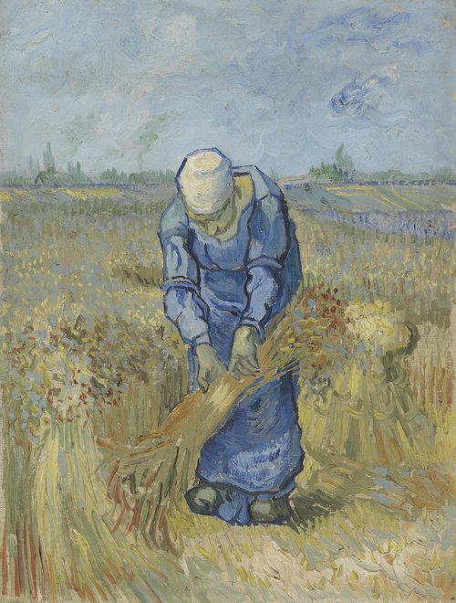 Peasant woman binding sheaves (after Millet)