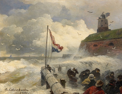Stormachtige branding bij de pier