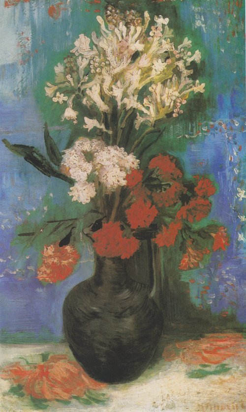 Vase mit Nelken und anderen Blumen