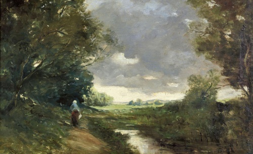 Manner of Summer Landscape with Peasant Woman