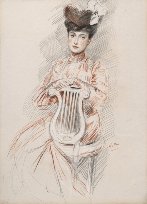 Elegant Woman with Lyre Chair