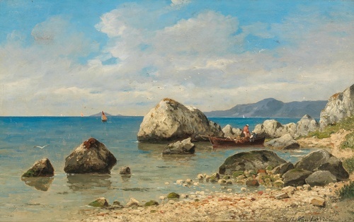 Rocky Coast with Fishing Boat