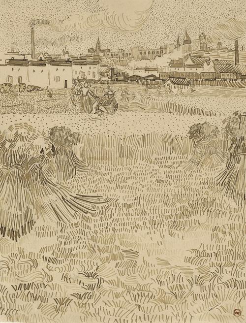 Vista di Arles dai campi di grano