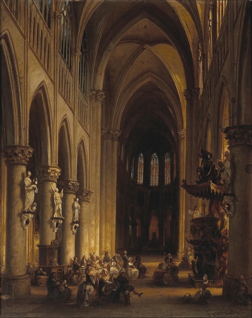 Figures attending mass