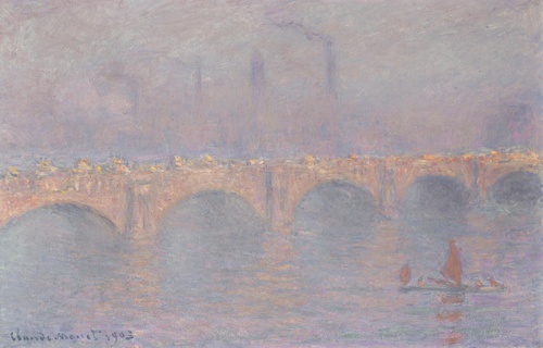 Waterloo Bridge, colorful clouds cover the sun