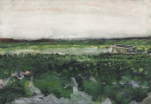 Paysage avec brouette