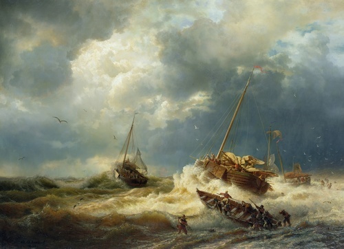Ships in a storm on the Dutch coast