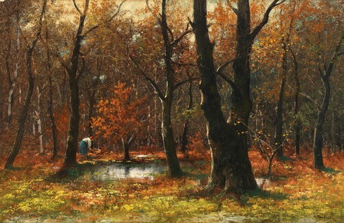 Wood Gatherer in Autumn Forest