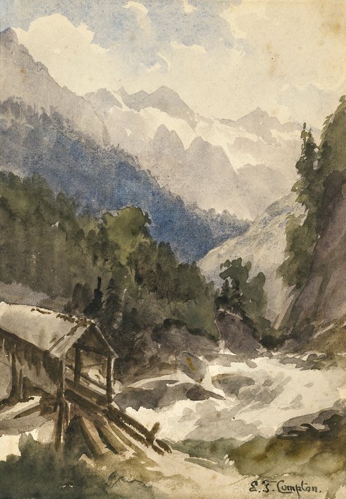 Mountain Stream with Bridge