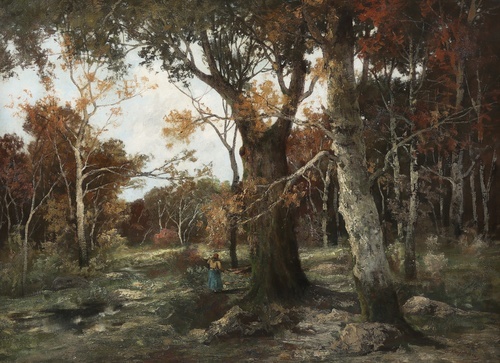 Brushwood Gatherer in the Autumn Forest