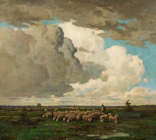 Shepherd with Flock of Sheep