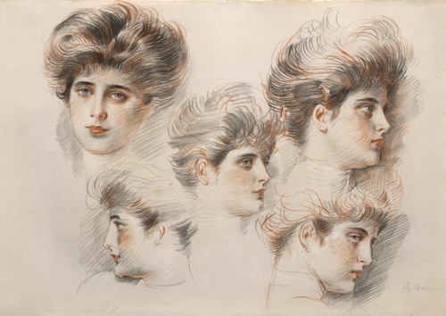 Études de cinq tête de femme