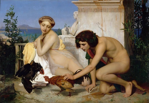 Young Greeks Engaging in Cockfighting