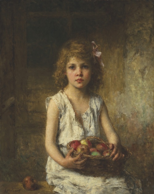 The Little Girl Holding an Apple