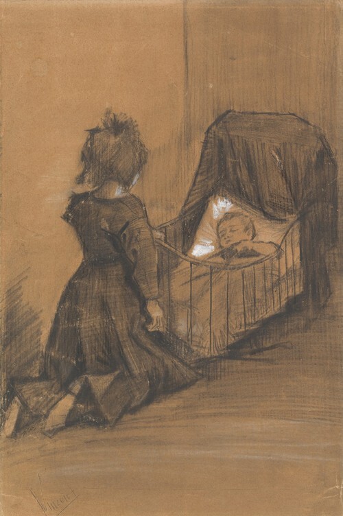 Girl Kneeling by a Cradle