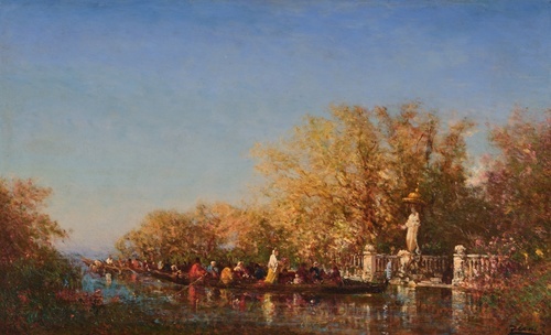 Arrival by Gondola in front of the Gardens, Venice