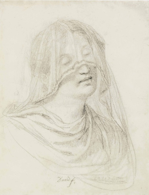 A veiled woman, bust-length