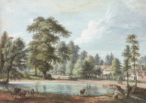 A village pond with cattle watering, possibly Nuneham Courtenay, Oxfordshire 1794