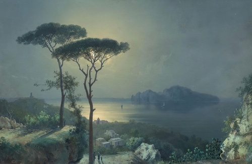Paysage côtier sous la lumière de la lune