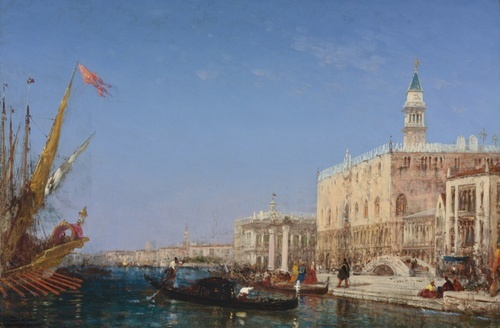 Gondoly před Riva degli Schiavoni a Ponte della Paglia