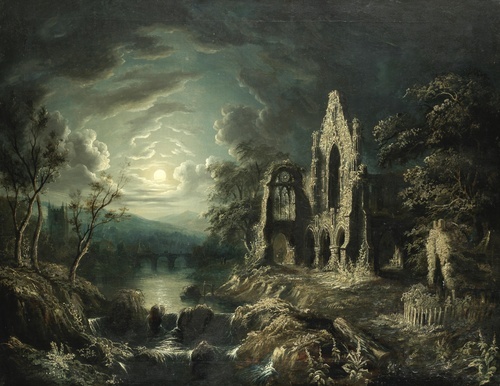 Moonlit River Landscape with a Ruined Priory