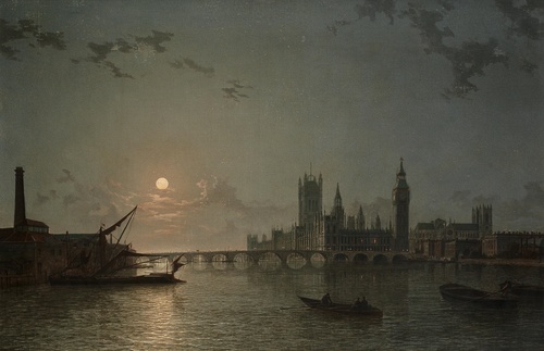 A moonlit View of the Houses of Parliament from the Thames