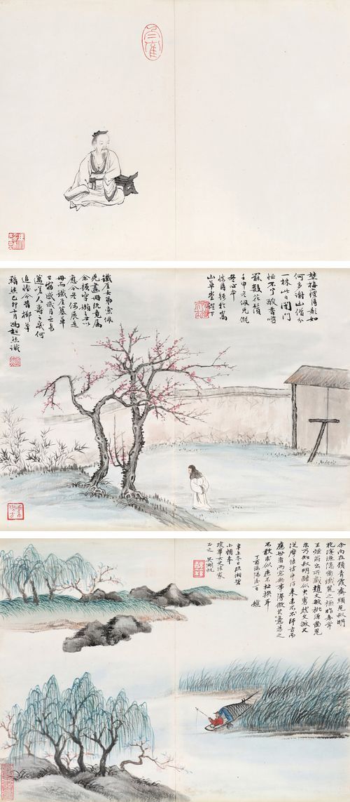 Triptych of Landscapes and Figures