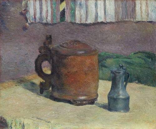 Wood Tankard and Metal Pitcher