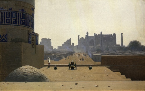 Main Street in Samarkand, from the height of the citadel in the early morning