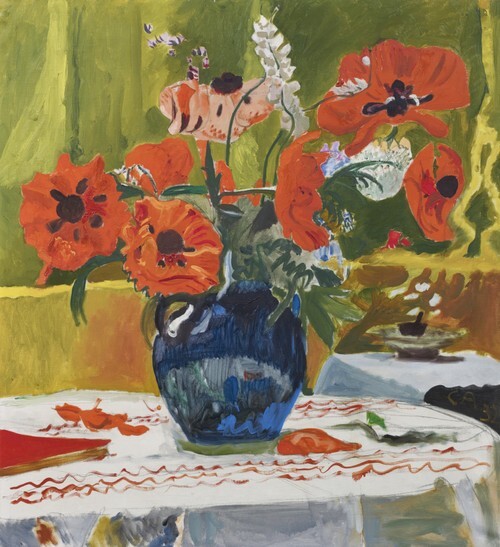 Poppies in Blue Vase