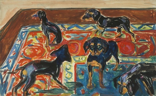 Five Puppies on the Carpet