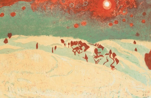 Sunset in Snow Landscape