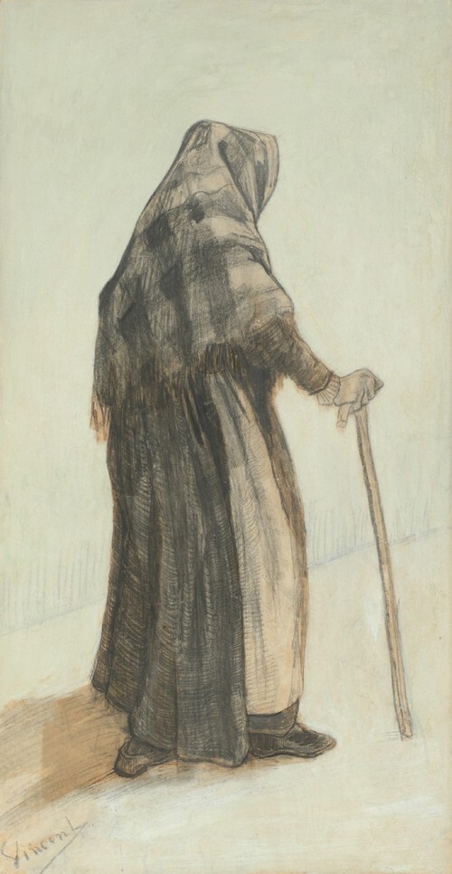 Old Woman with a Shawl and a Walking Stick