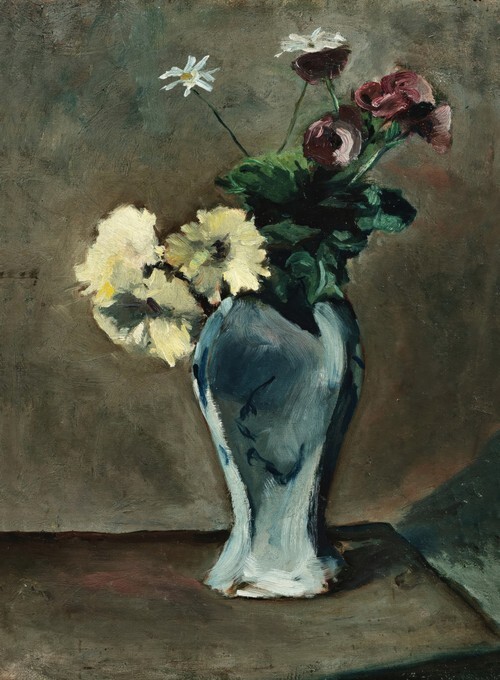 Anemones and Chrysanthemums in a Vase