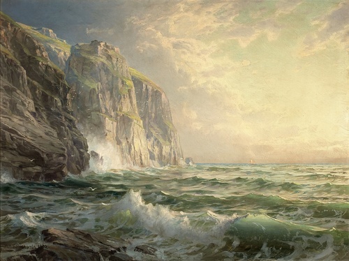 Rocky Cliff with Stormy Sea, Cornwall 1892