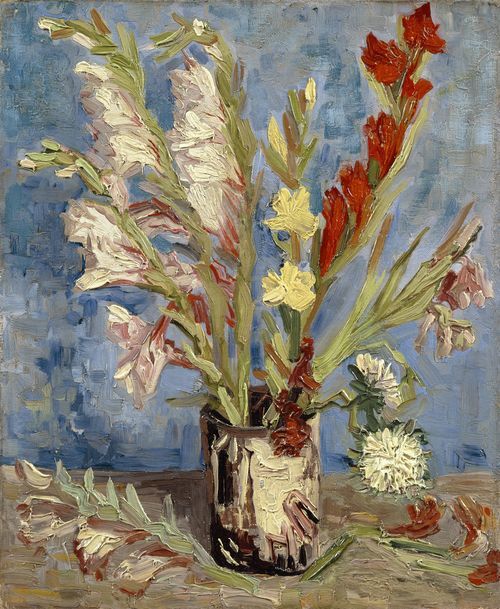 Vase with gladioli and China asters