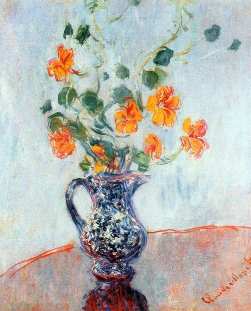 Nasturtiums in a Blue Vase