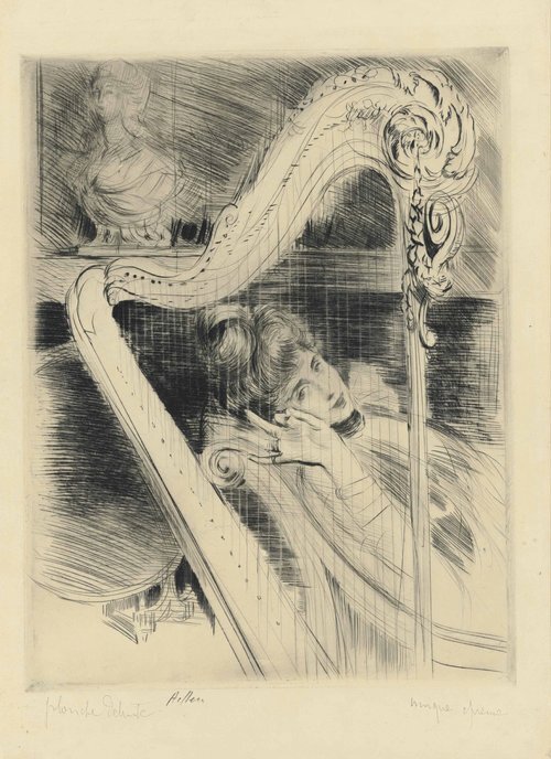 Madame Helleu behind the Harp