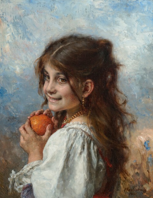Girl with Pearls and an Orange