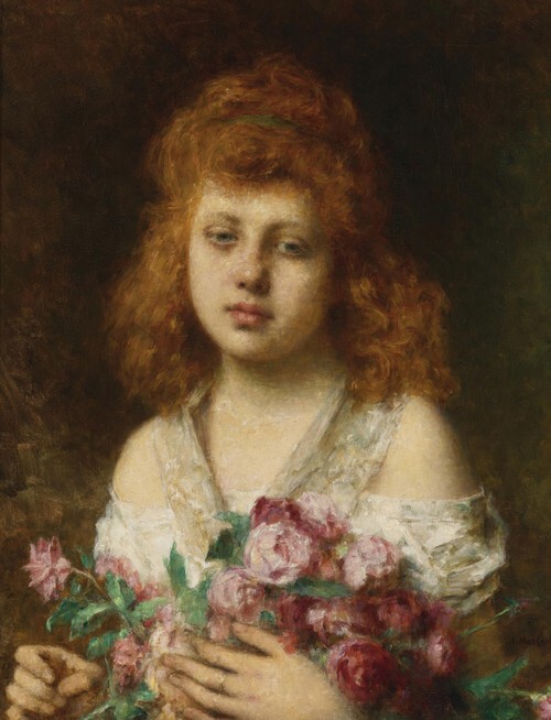 Auburn Haired Beauty Holding Red Roses