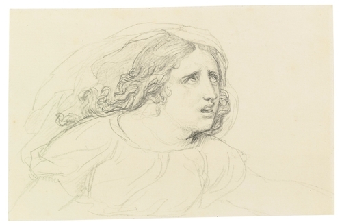 Study of a veiled woman, three quarter profile, facing right